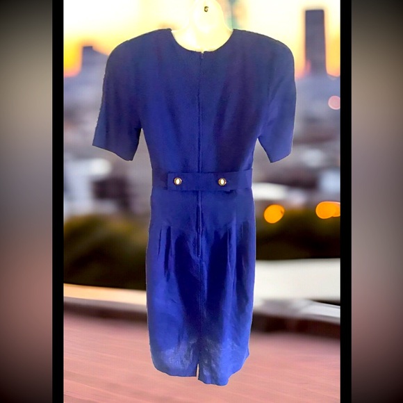 💙KATHIE LEE💙LINEN TIERED PLEAT DROP WAIST SHORT SLEEVE SHEATH VTG DRESS EUC❣️ - Picture 3 of 9